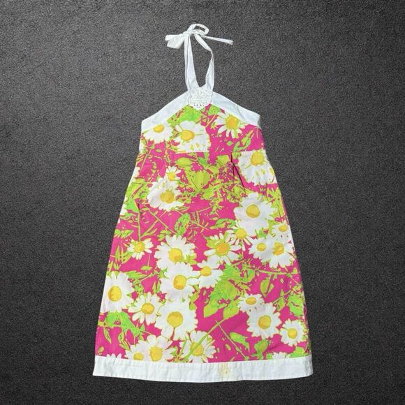 Lilly Pulitzer Other - Lilly Pulitzer Halter Dress Girls 8 Floral Daisies Crochet Hotty Pink Resort